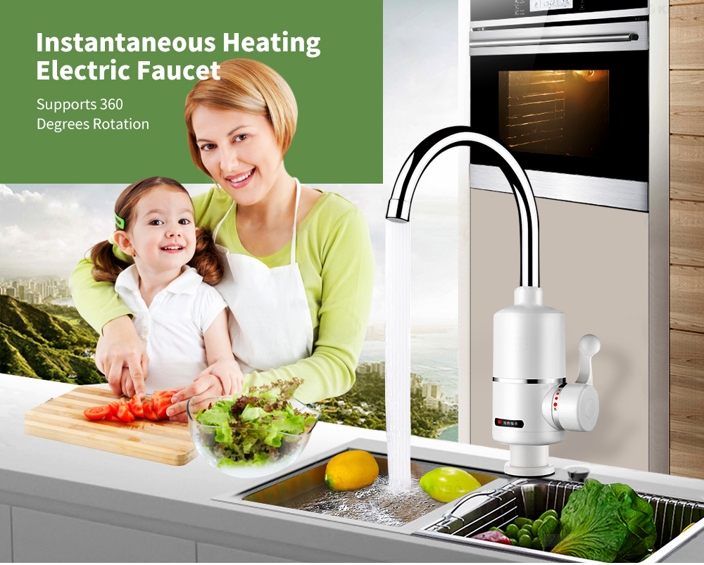Instantaneous Heating Electric Faucet 360 Degrees Rotation Kitchen Household Goods - Milk White