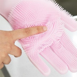 A Pair Magic Silicone Scrubber Rubber Cleaning Gloves Kitchen Helper