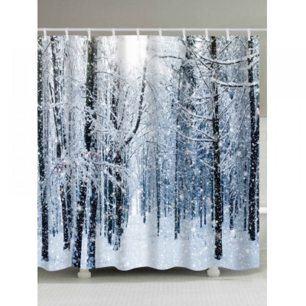 Christmas Snow Forest Print Waterproof Shower Curtain
