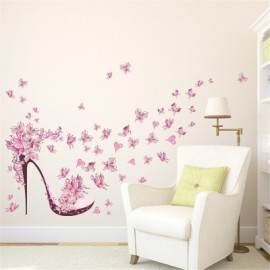 Pink Butterfly High Heels Wall Art Sticker Home Decoration Waterproof Removable Decals