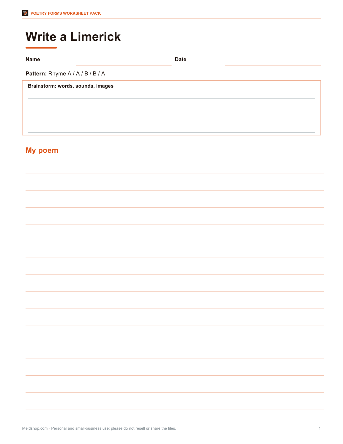 Preview of the first page of Limerick worksheet (PDF/DOCX)